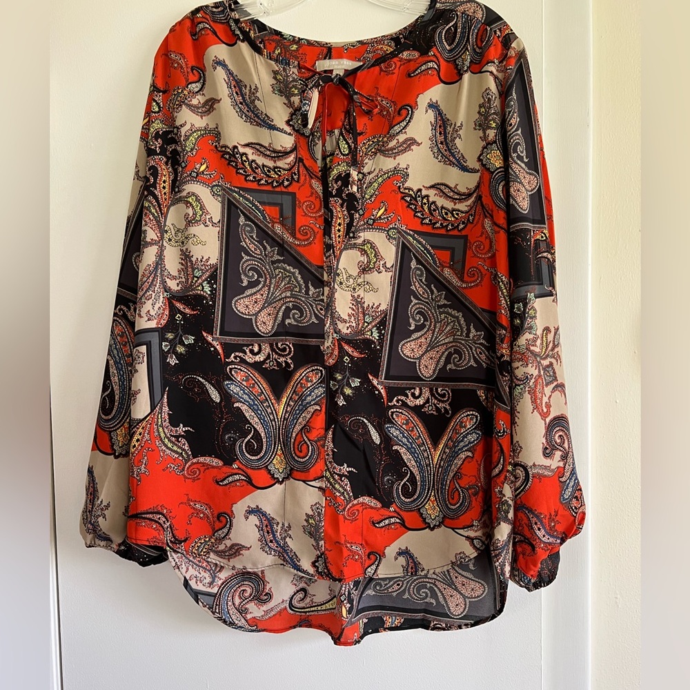 Womens Joan Vass long sleeve paisley blouse. Size L
